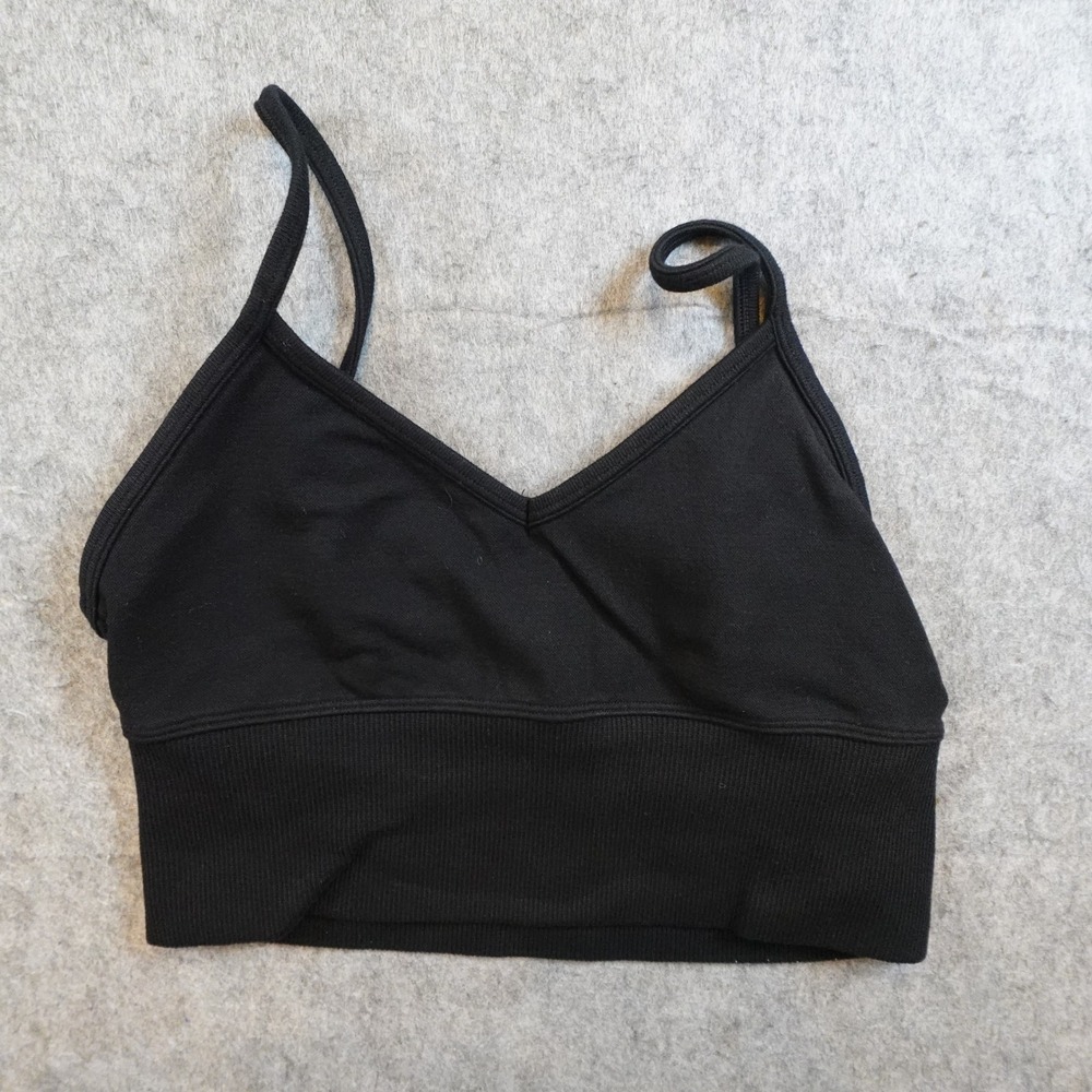 Alo Yoga Sports Bra Women M/L? Black Seamless VNeck Strappy Activewear Tank Crop